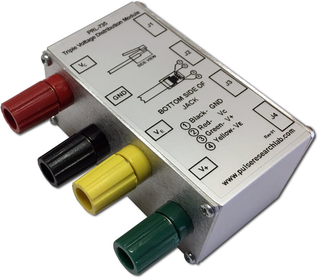 Triple voltage distribution module w/4 modular I/O jacks & 4 binding posts