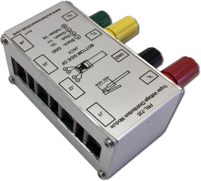 Triple voltage distribution module w/4 modular I/O jacks & 4 binding posts